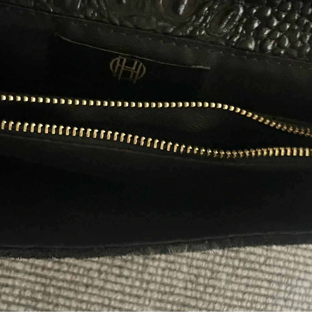 House of Harlow 1960 Black Croc-Embossed Clutch  with gold chain strap nwt